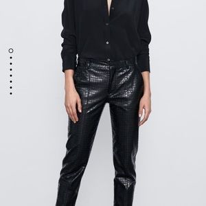 Faux Leather Croc Embossed Split Hem Pants